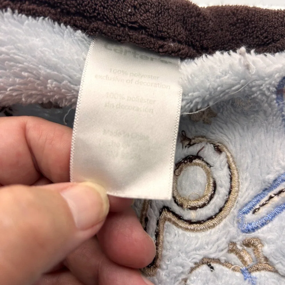 Carters Baby Blanket Light Blue Brown Puppy Dog Embroidered Fleece 30x39 Nursery